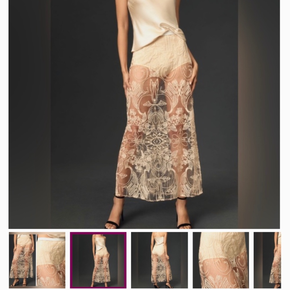 New Anthropologie Sheer Lace Boho Festival  Rose Ballerina Maxi Midi New Years - Picture 3 of 7